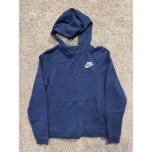 Nike Hoodie Kids Large Blue Sportswear Pullover Fleece Logo Sweatshirt